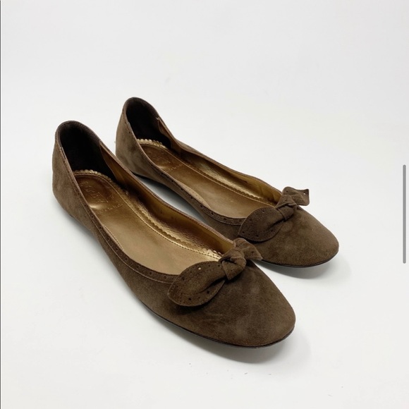 J Crew Suede Ballet Flats Round Toe Bow 8.5 brown - Picture 1 of 9